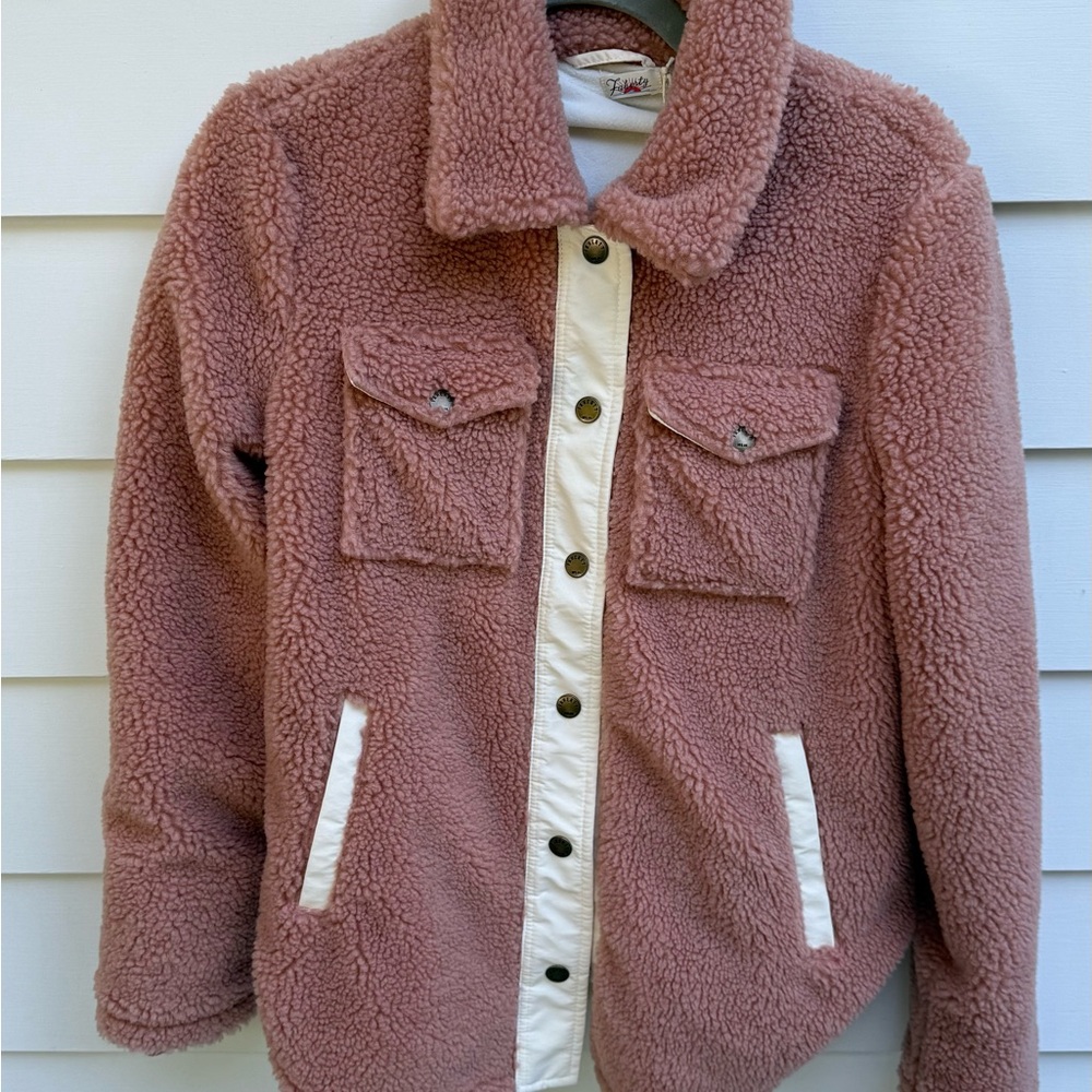 NWT Faherty Pink and Cream Teddy Jacket size XS